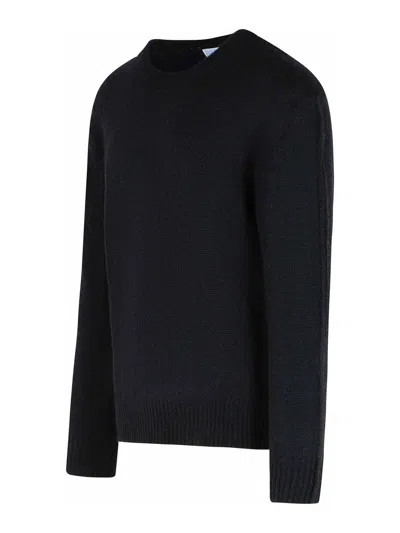 Seven Gauge Textured Black Crewneck Sweater With Relaxed Fit