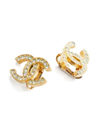 Pre-owned Chanel 1970s Cc Mark Clip-on Earrings In Gold