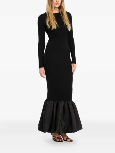 Rotate Birger Christensen Cutout Ribbed-knit Maxi Dress In Black