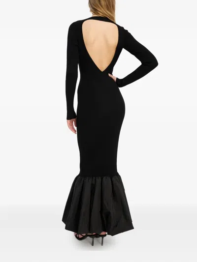 Rotate Birger Christensen Cutout Ribbed-knit Maxi Dress In Black