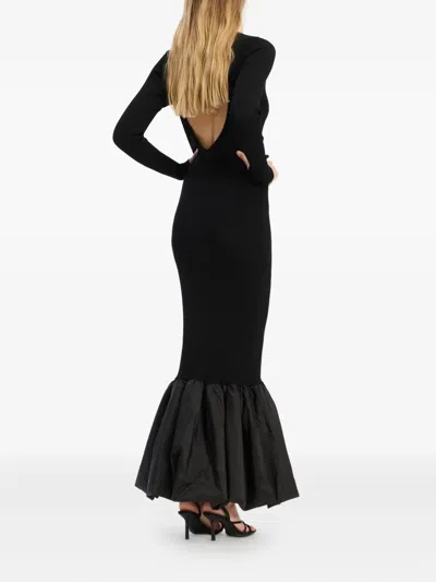 Rotate Birger Christensen Cutout Ribbed-knit Maxi Dress In Black