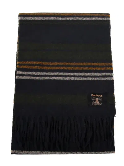 Barbour Striped Fringed Scarf In Black