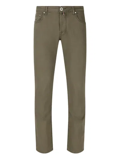 Jacob Cohen Five-pocket Logo Patch Trousers In Green