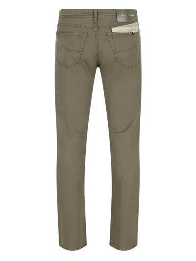 Jacob Cohen Five-pocket Logo Patch Trousers In Green