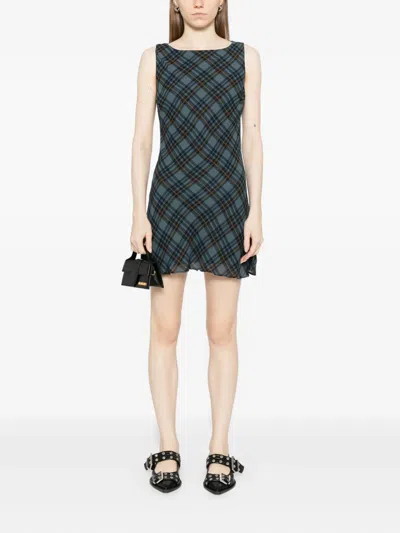 Reformation Womens Dale Plaid-check Woven Mini Dress Slate Plaid In Blue