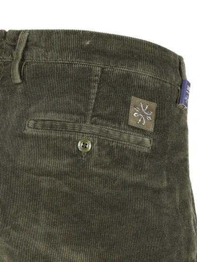 Jacob Cohen Ribbed Trim Cotton Trousers In Green