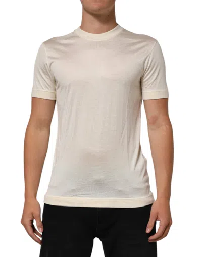Pre-owned Dolce & Gabbana Off White Silk Crew Neck Short Sleeve Men's T-shirt ()