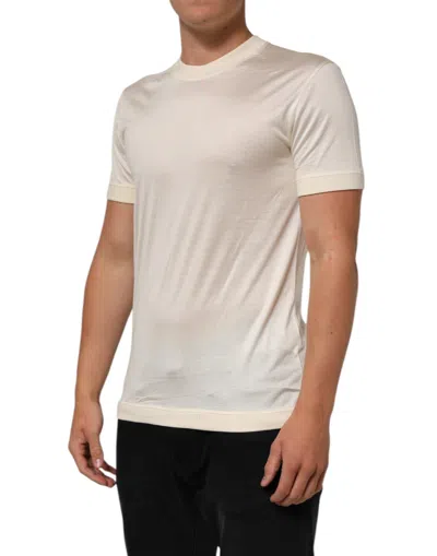 Pre-owned Dolce & Gabbana Off White Silk Crew Neck Short Sleeve Men's T-shirt ()