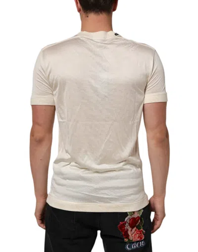 Pre-owned Dolce & Gabbana Off White Silk Crew Neck Short Sleeve Men's T-shirt ()