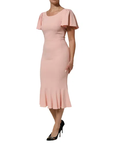 Pre-owned Dolce & Gabbana Pink Viscose Fit Flared Sheath Midi Women's Dress ()