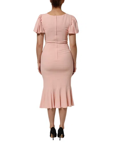 Pre-owned Dolce & Gabbana Pink Viscose Fit Flared Sheath Midi Women's Dress ()