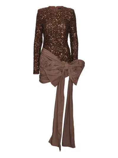 Rotate Birger Christensen Sequins-bow Mini Dress In Brown