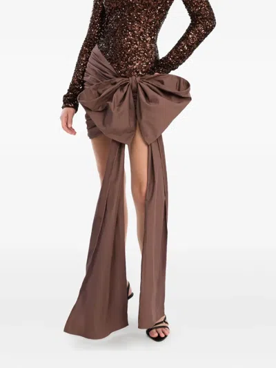Rotate Birger Christensen Sequins-bow Mini Dress In Brown