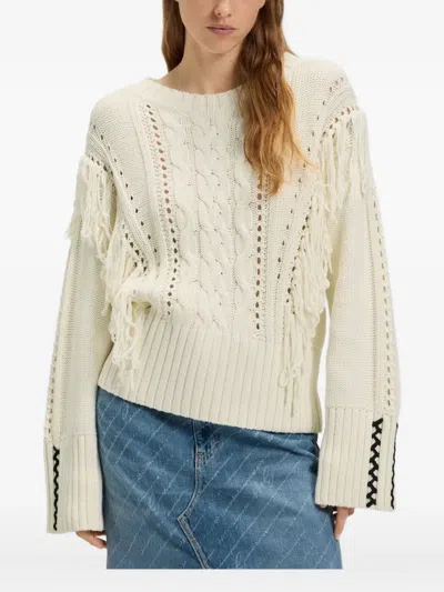 Hugo Boss Cable-knit Fringe Sweater In Multi