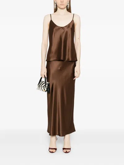 Reformation Kelsey Silk Two Piece Set In Brown