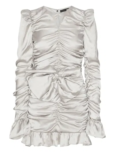 Rotate Birger Christensen Bow Ruffled Dress In Silver