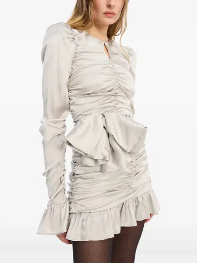 Rotate Birger Christensen Bow Ruffled Dress In Silver