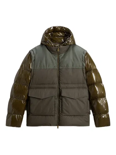 Woolrich Convertible Puffer Jacket In Green