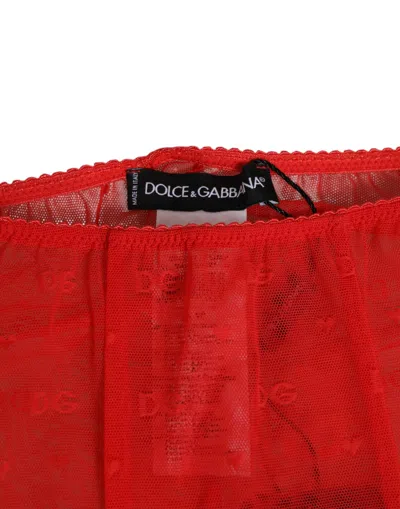 Dolce & Gabbana Red Logo Lace Tight Midi Trousers Underwear In Red