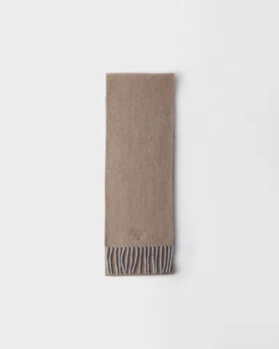 Prada Embroidered Logo Fringe Scarf In Multi