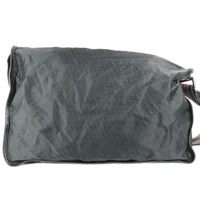 Pre-owned Fendi Black Leather Nylon Messenger Bag Shoulder Bag ()