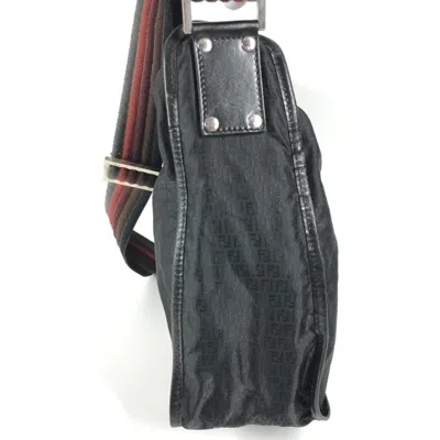 Pre-owned Fendi Black Leather Nylon Messenger Bag Shoulder Bag ()