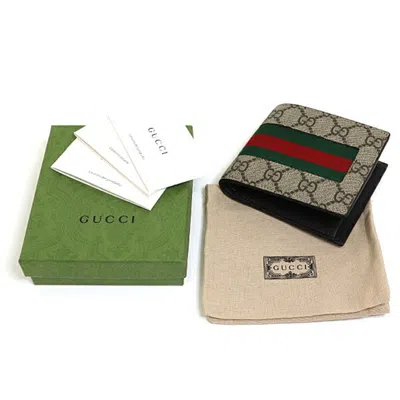 Pre-owned Gucci Beige Green Red Color Gg Supreme Leather Wallet (bi-fold) ()