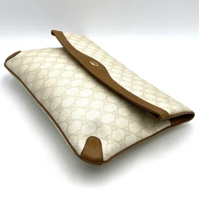 Pre-owned Gucci Beige Gg Supreme Canvas Leather Clutch Bag () In Sand