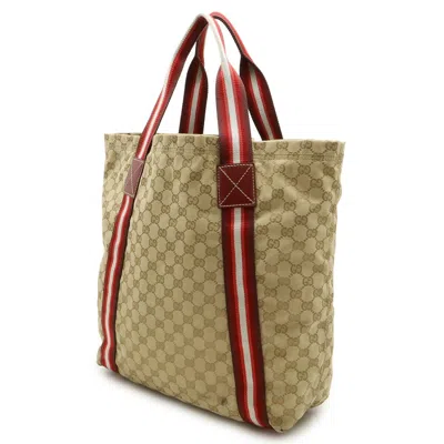 Pre-owned Gucci Beige Multi-color Red Color Canvas Leather Shoulder Bag Tote Bag ()