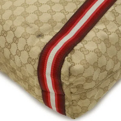 Pre-owned Gucci Beige Multi-color Red Color Canvas Leather Shoulder Bag Tote Bag ()