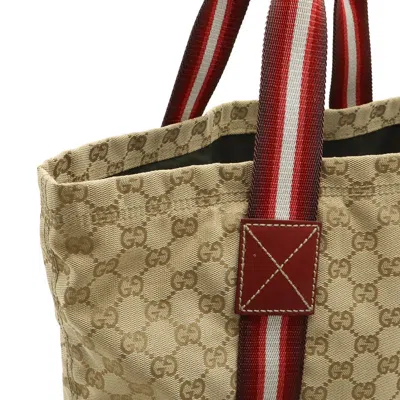 Pre-owned Gucci Beige Multi-color Red Color Canvas Leather Shoulder Bag Tote Bag ()