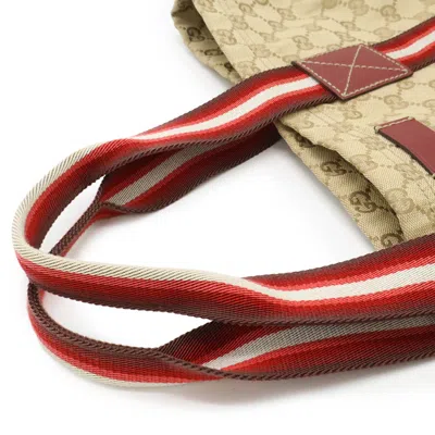 Pre-owned Gucci Beige Multi-color Red Color Canvas Leather Shoulder Bag Tote Bag ()