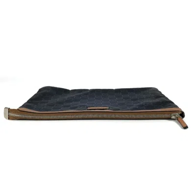 Pre-owned Gucci Navy Leather Nylon Clutch Bag () In Blue