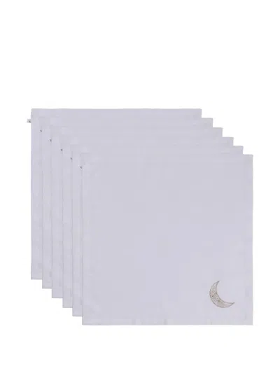 Catherine Denoual Crescent Embroidered Napkin (set Of Six) In White