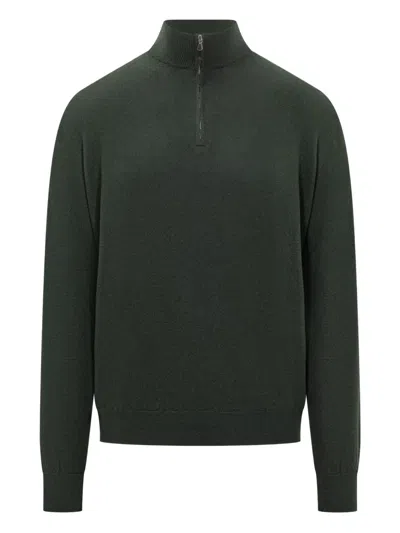 Filippo De Laurentiis Wool Sweater With Half Zip Green In Green