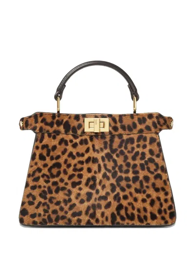 Fendi Petite Peekaboo Iseeu Leopard-print Tote Bag In Brown