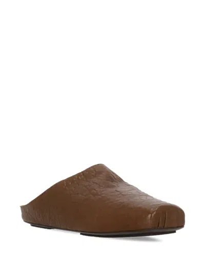 Uma Wang Leather Slippers With Flat Sole And Squared Toe In Brown