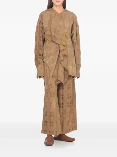 Uma Wang Leather Slippers With Flat Sole And Squared Toe In Brown