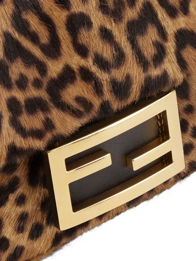 Fendi Mini Baguette Bag In Printed Ponyeffect Calfskin Leather In Brown