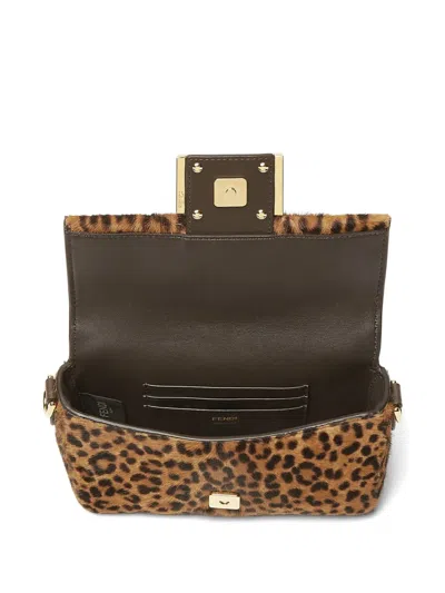 Fendi Mini Baguette Bag In Printed Ponyeffect Calfskin Leather In Brown