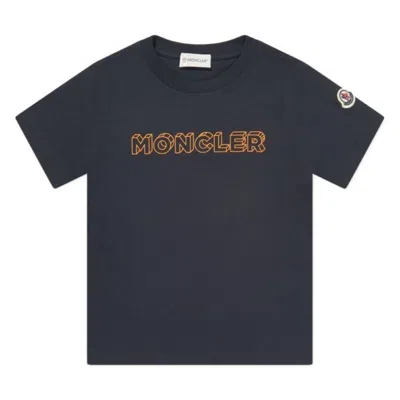Moncler Kids Snow Mount Logo Cotton T-shirt In Blue