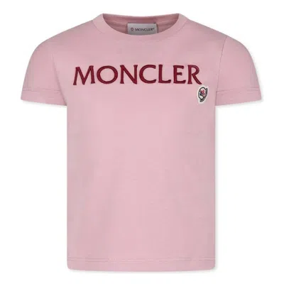 Moncler Kids Logo Embroidered Jersey T-shirt In Pink