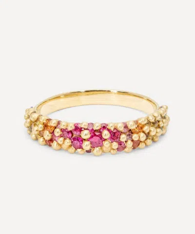 Polly Wales 18ct Gold Hot Pink Rainbow River Band Ring In Gold