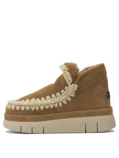 Mou Beige Sheepskin Ankle Boots In Brown