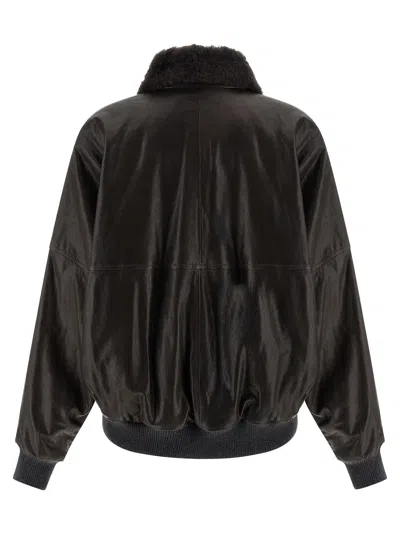 Brunello Cucinelli Aviator Leather Bomber In Brown
