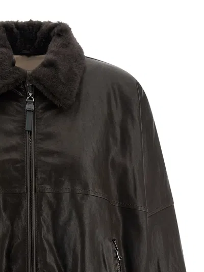 Brunello Cucinelli Aviator Leather Bomber In Brown