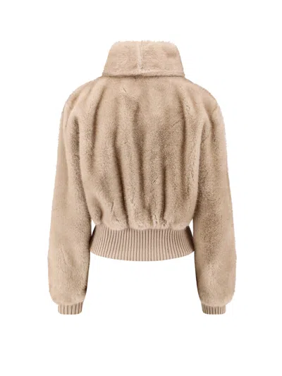 Pinko Bagels Synthetic Fur Jacket In Neutral