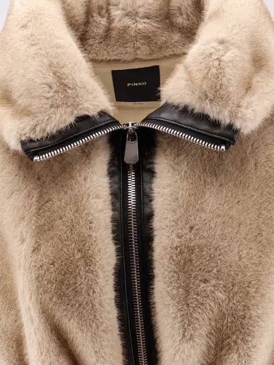 Pinko Bagels Synthetic Fur Jacket In Neutral