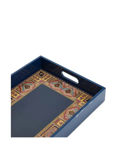 Etro Home Cachemire Rectangular Large Tray In Blue