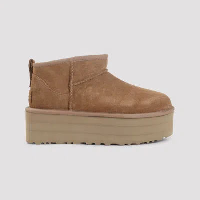 Ugg Classic Ultra Mini Suede Flatform Boots In Brown